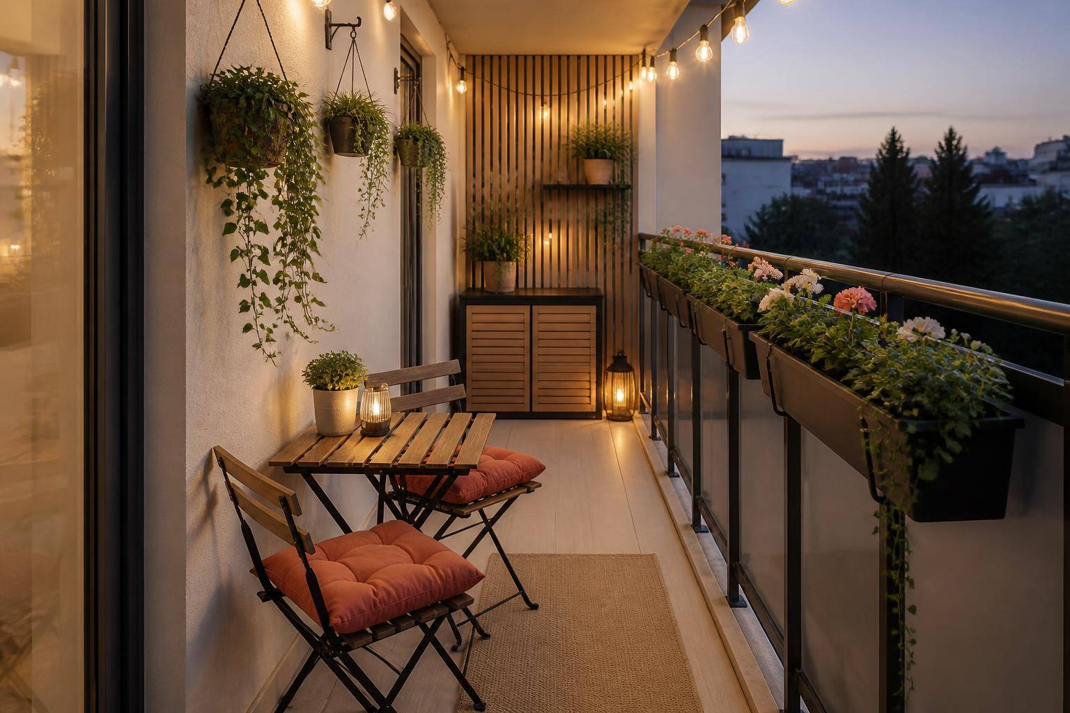 come arredare un balcone stretto e lungo